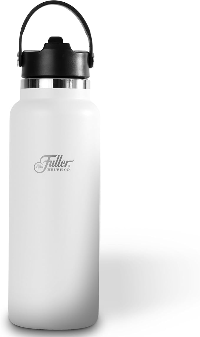Fuller Stainless Steel Water Bottle with Straw Lid – BPA-Free, Sweat-Proof, Leak-Proof Travel Mug – Double Wall Insulated for Hot & Cold Drinks – Carry Handle (White, 40 Oz.)