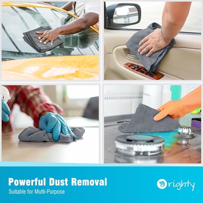 Orighty Microfiber Cleaning Cloth, 12 Pack Microfiber Towels for Cars, Highly Absorbent Car Cleaning Supplies, Lint Free Cloths Clean Rags for Car Care, House, Kitchen, 12x12 inch, Grey