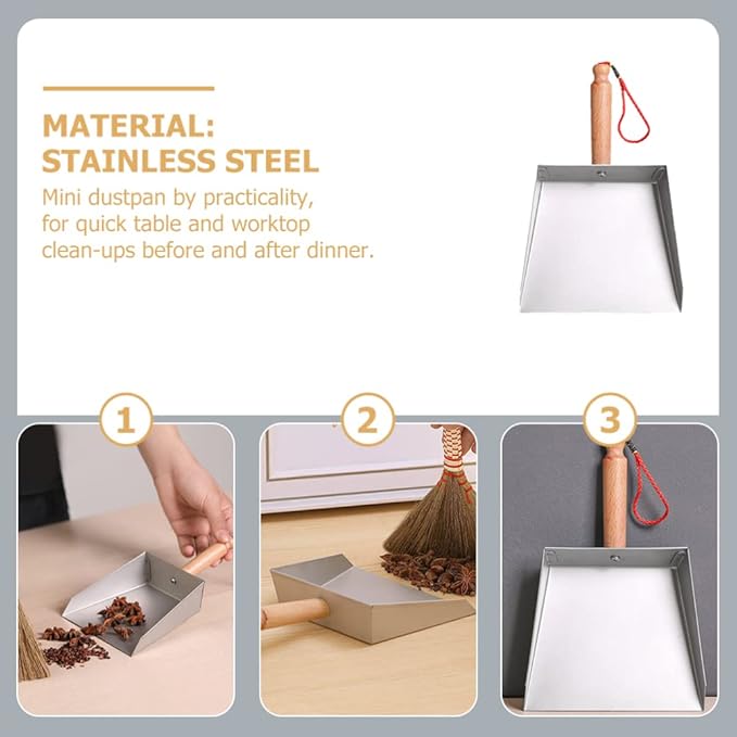 VOSAREA Mini Dustpan Stainless Steel Small Dustpan Portable Short Handle Compact Dust Pan for Workshop Table Desk Key Board