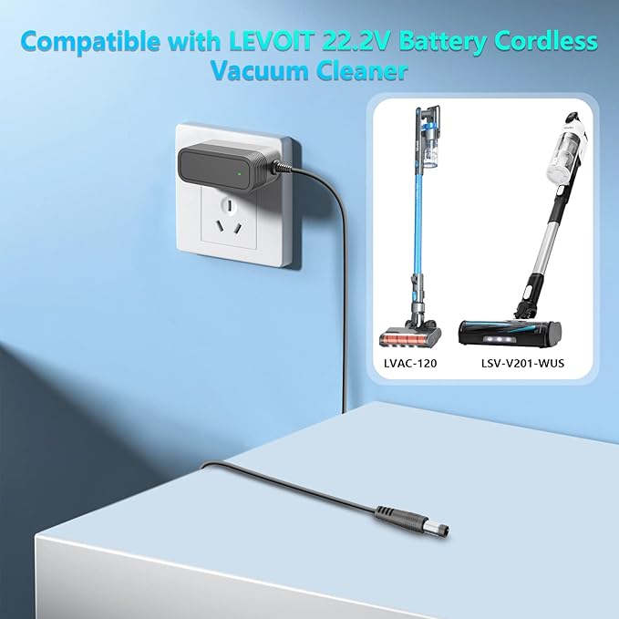 Charger for LEVOIT Cordless Vacuum Cleaner Compatible with LEVOIT LSV-V201-WUS/LVAC-120 / LVAC -200 22.2V Li-ion Battery Cordless Stick Vacuum Cleaner Power Adapter