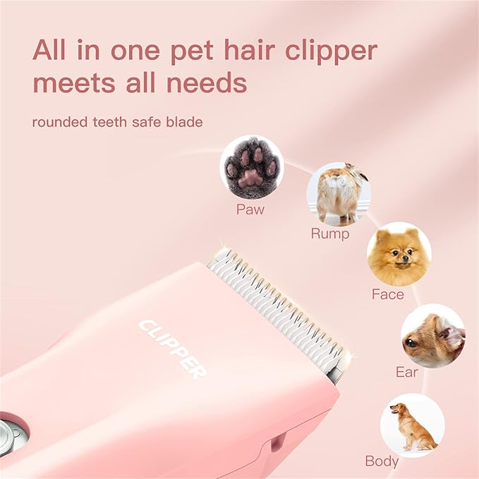 Founouly Dog Cat Home Hair Clipper Portable Electric Pet Grooming Kits,Pink,TS006