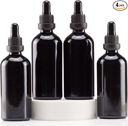 YIZHAO Black Glass Dropper Bottle 4oz, Tincture Bottles with Glass Dropper, for Essential Oils, Aromatherapy, Cosmetic, Laboratory, Pharmacy, Liquids, Travel –4 Pcs