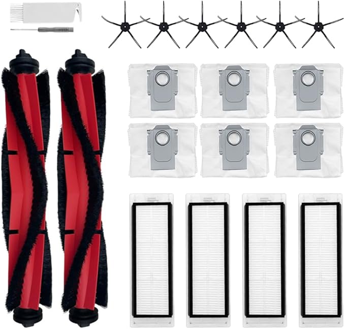 20Pcs Q5 Accessories Kit Replacement Compatible with Roborock Q5 / Q5+ Robot Vacuum, 2 Main Brush, 6 Side Brushes, 4 HEPA Filters, 6 Dust Bag, 1 Cleaning Tool