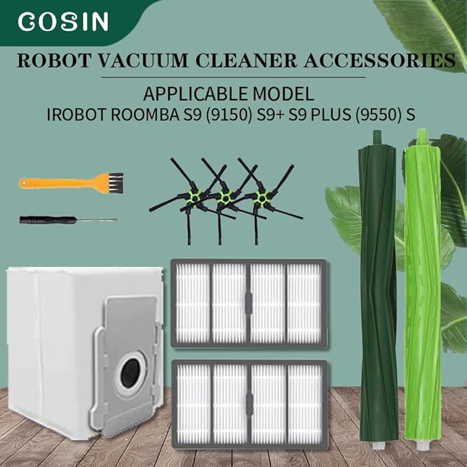 COSIN Replacement Parts Kit Compatible with Roomba s9(9150),s9+(9550),s Series Vacuum Cleaner.Pack of 2 Set of Multi-Surface Rubber Brushes, 10 Side Brushes,10 Filters,10 Dust Bags,2 Tools