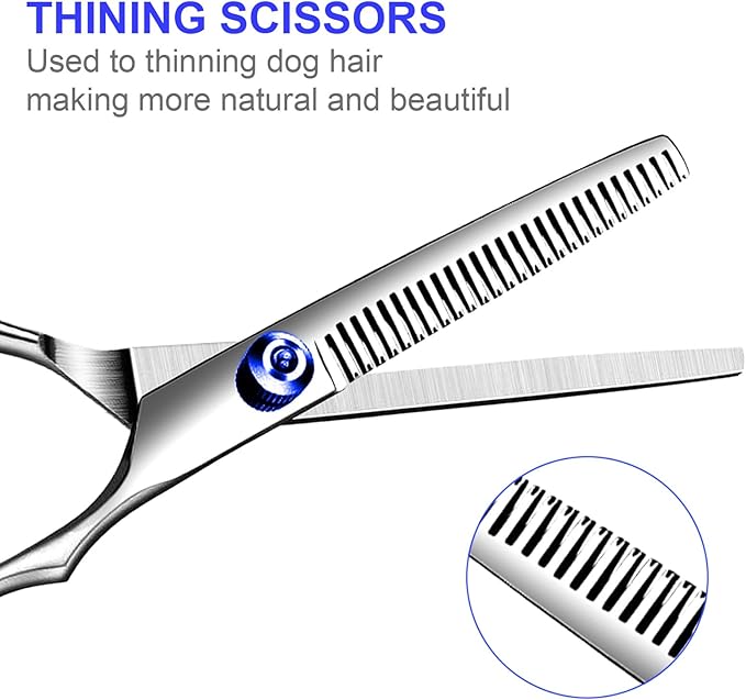 Professional 6 in1 Dog Grooming Scissors Kit, Titanium Coated Dog Scissors for Grooming, Grooming Shears Kit for Dogs Cat Pet At Home