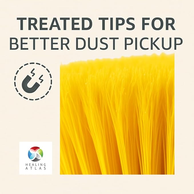 Healing Atlas Aria Yellow Broom Head – 14” Sweeping Surface – Heavy-Duty Soft Flagged Bristles with Magnetic Effect – Universal Thread – Recycled PP – Indoor/Outdoor Sweeper (Yellow, ARIA)