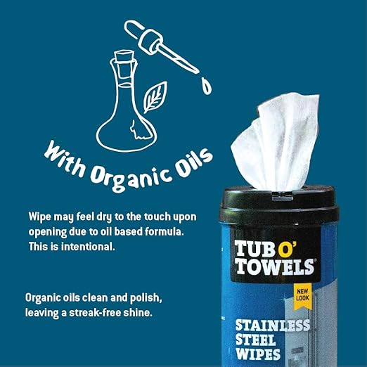 Tub O Towels Stainless Steel Appliance Cleaning Wipes - Clean, Polish, and Protect, 40-7” x 8” Wipes Per Tub, 2-Pack, White