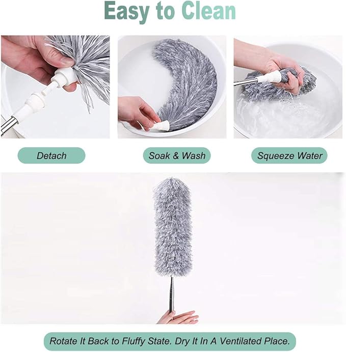 OFFCUP Microfiber Feather Duster, Extendable Dusters with Extra Long 100 inches Telescopic Pole and Bendable Head, Hand-Duster for Cleaning High Ceiling Fans, Cars, Blinds, Cobweb (Grey)