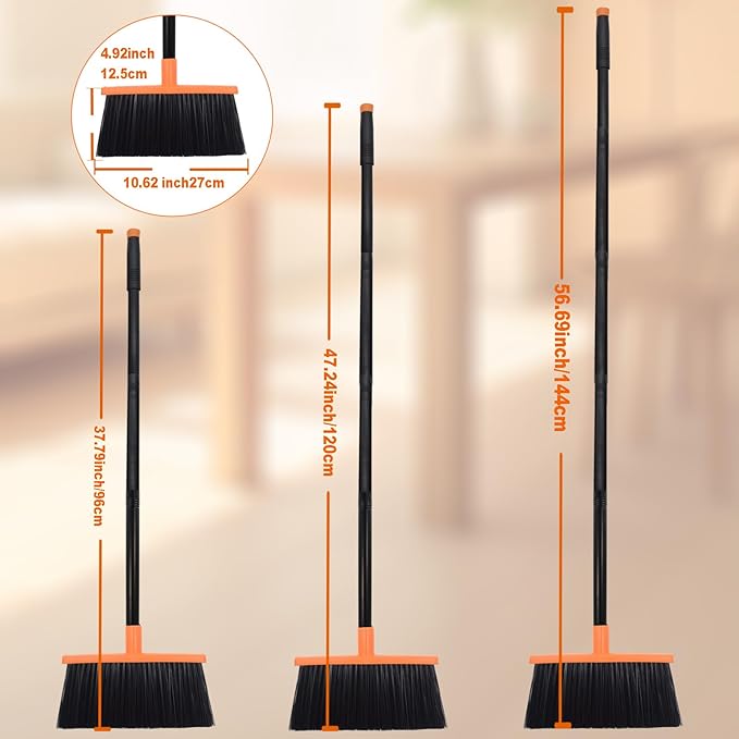 Xifando Heavy-Duty Adjustable Angle Broom with 56" Steel Handle - Ideal for Home, Garage, Kitchen, Bathroom, Office, and Outdoor Use - Durable & Efficient Cleaning Tool for Hard Floors (Orange)