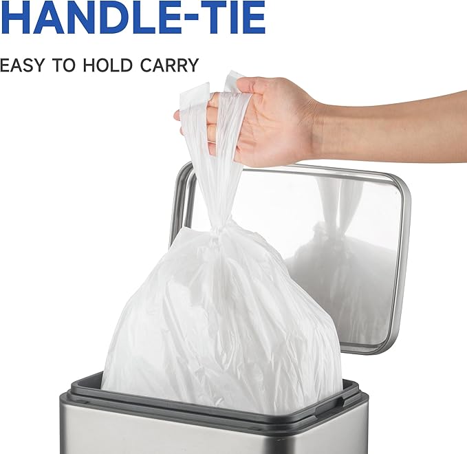 Small Trash Bags with Handles 5 Gallon 200 Count White - Ocean Plastic Upcycling - Plastic Garbage Bags, Can Bin & Waste Basket Liner for Kitchen, Bathroom, Office and Pets