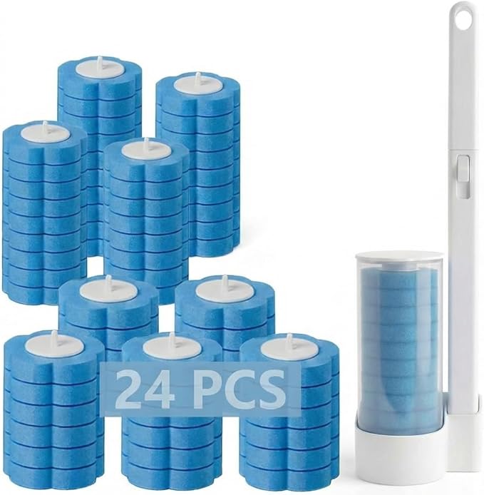 Disposable Toilet Brush for Bathroom Cleaning, Toilet Brush and Holder Set, Deep Cleaning Toilet Bowl Cleaner with Replaceable Heads, Hygienic Storage Design (White -Full Set with 24 Refills)