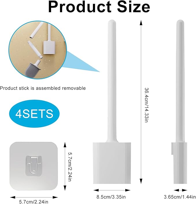 Toilet Bowl Brush and Holder Set, Flexible Silicone Bristles with Detachable Handle, Compact RV and Bathroom Toilet Brush (2 Black 2 White)