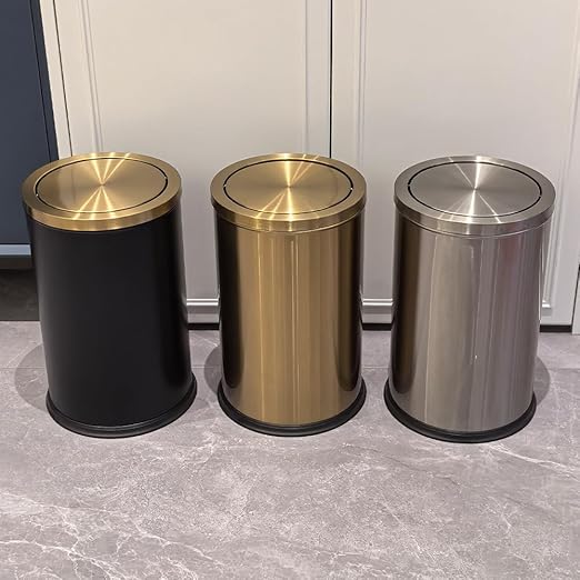 Black and Gold Bathroom Trash Can,Bathroom Trash can with Swing Lid，Small Trash Can with Flipping Lid, 4.8gal Garbage cans for Bedroom,Living Room, Guest Room,Office,Hotel(4.7gal-Black)