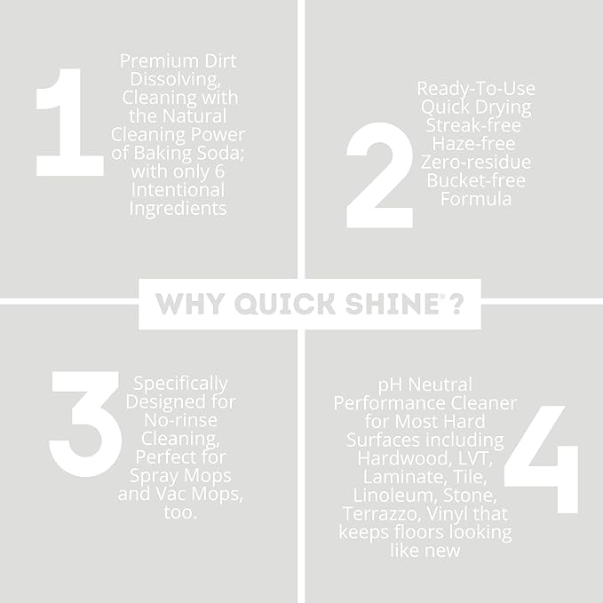 Quick Shine Multi Surface Floor Cleaner 27oz, 6Pk | Ready to Use-Streak Free- No Rinse | Use on Hardwood, Laminate, Luxury Vinyl Plank & Stone | Use in Spray Mops & Vac Mops | Safer Choice Cleaner