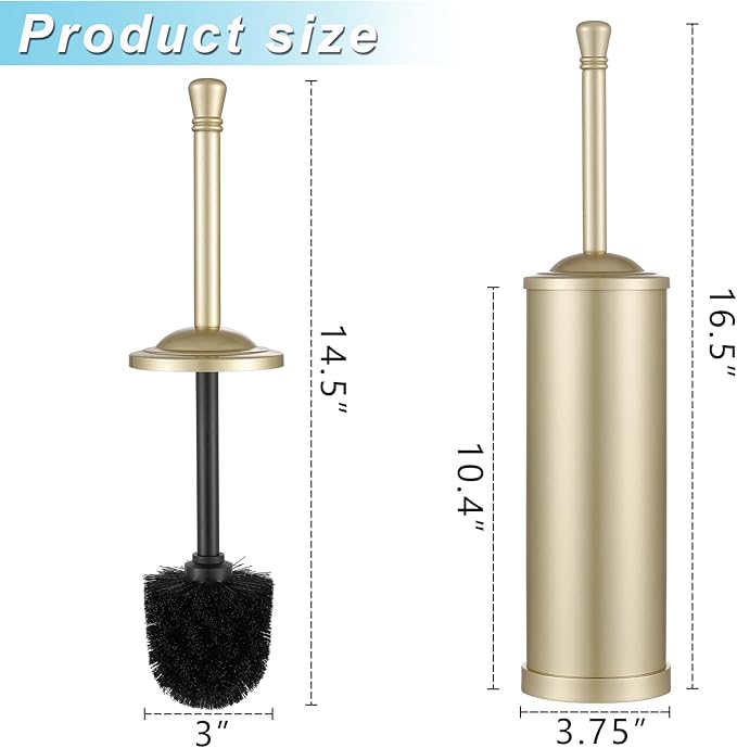 Gold Toilet Brush and Holder Set,304 Stainless Steel Toilet Bowl Brush and Holder for Bathroom,Heavy Duty Toilet Brush,Durable Scrubbing Bristles,Splash Resistant,Long Hanlde