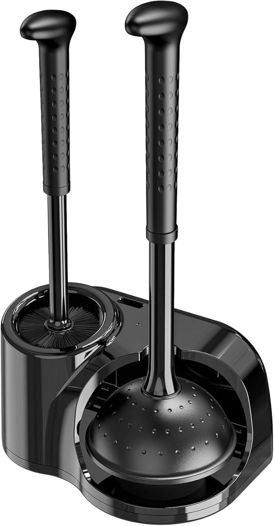 EHADOO Toilet Brush and Plunger Set: 2-in-1 Heavy Duty Toilet Plunger and Bowl Brush Combo with Holder for Bathroom Cleaning - Black