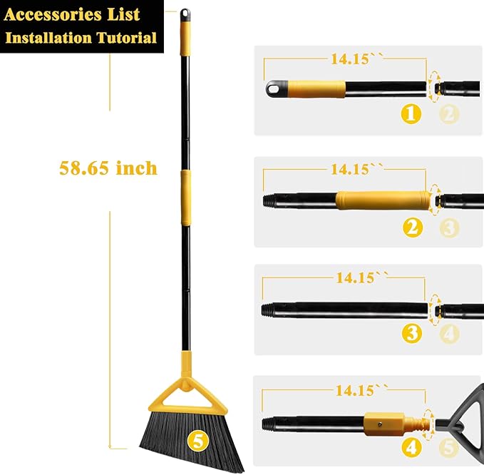 PUTNATRUE Heavy Duty Broom Outdoor and Indoor, 2 Pack Upgraded Commercial Angle Brooms, Perfect Yellow Broom of House, Kitchen, Garage, Courtyard