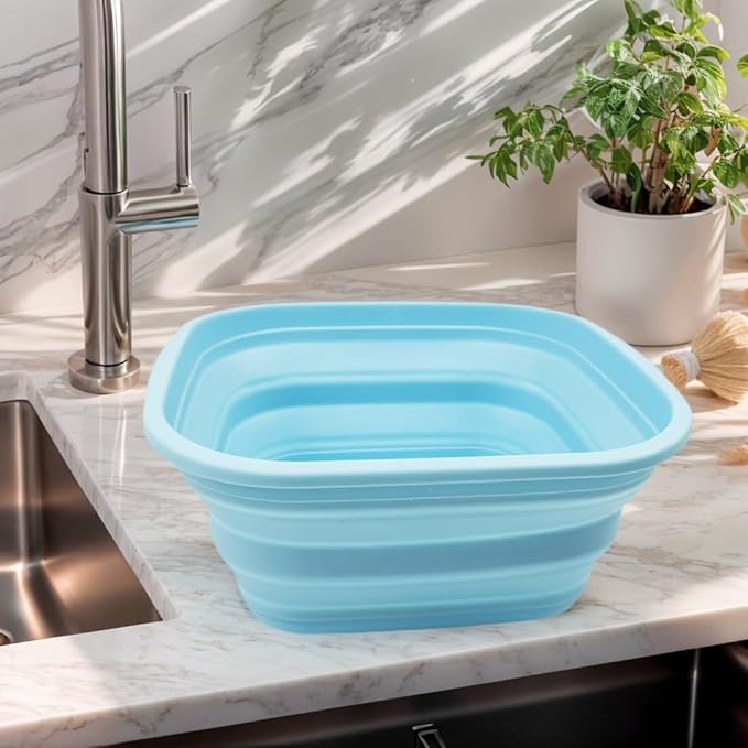SAMMART 5.5L (1.4 Gallons) Collapsible Tub - Foldable Dish Tub - Portable Washing Basin - Space Saving Plastic Washtub (Sea Angel, 1)