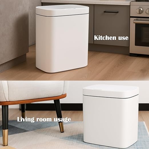 Two Gray Smart Sensor Trash cans with a Capacity of 3.2 gallons, Supporting Multiple Opening Methods, Waterproof Design, Anti Odor Design, Fast Response, Suitable for Kitchens,bedrooms,Offices, etc