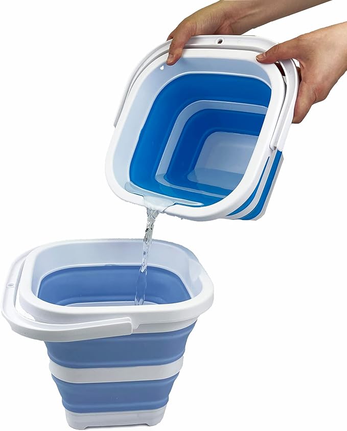 SAMMART Collapsible Rectangular Cleaning Bucket 5L (1.3 Gallon)- Foldable Camping Beach Sand Water Pot Pail- Portable Space Saving Tub for Household, Outdoor Car Washing (Baby Blue + Lemon (Set of 2))