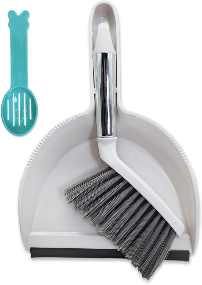 PINVNBY Mini Dustpan and Brush Set, Pet Cage Cleaner for Guinea Pigs Chinchillas Hamster Rabbits Hedgehogs etc, Hand Broom and Dustpan Set with Sand Scooper for Animals Waste (3 Pack White)
