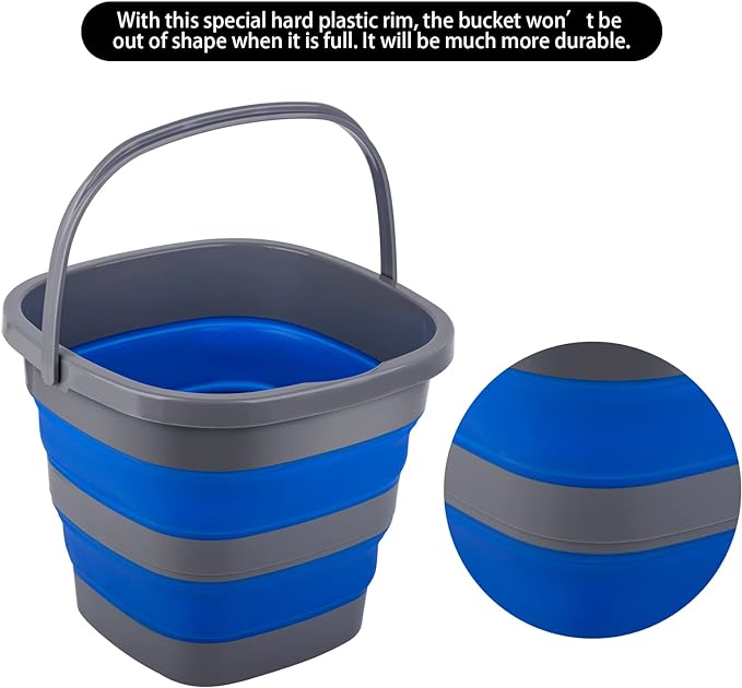3 Pack Collapsible Bucket with 1.32 Gallon (5L) Each, Small Plastic Bucket for Sand or Beach, Portable Water Tub for Cleaning, Fishing Water Pail