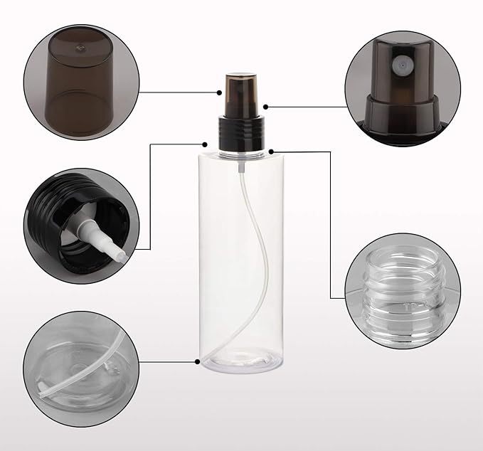 Yebeauty 6.8oz Empty Spray Bottles for Essential Oils, Refillable Clear Plastic Misting Spray Bottles Atomizer Fine Mister Spray Bottle for Beauty Products, Cleaning, Pack of 2
