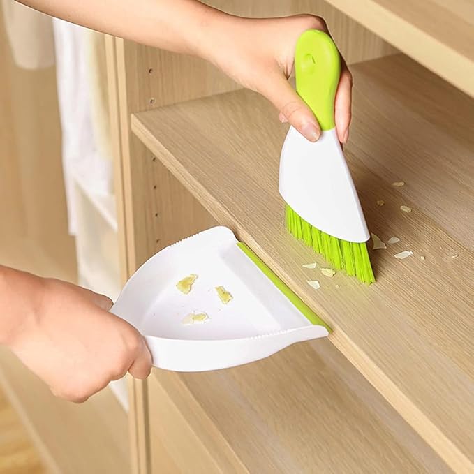 Dust Pan Broom Brush Dustpan - Dustpan and Brush Set, Mini Dust Pans with Brushes, Handheld Broom Cleaning for Tables, Keyboards, Guinea Pig Cage, and Cat Litter, etc.(Green