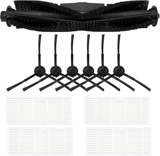 Replacement Parts Fit for Proscenic M8 Pro Robot Vacuum Cleaner Accessories Kit, 1 Main Roll Brush 6 Sides Brush 4 Filters