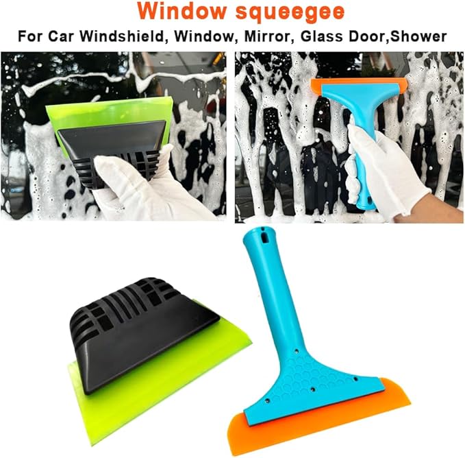 Cotonlake Window Tint Tool All-Purpose 6" Silicone Cleaning Squeegee 5 inch Handy Small Rubber Window Squeegee Auto Water Blade for Car Windshield, Window, Mirror, Glass Door,Shower(Green and Orange)