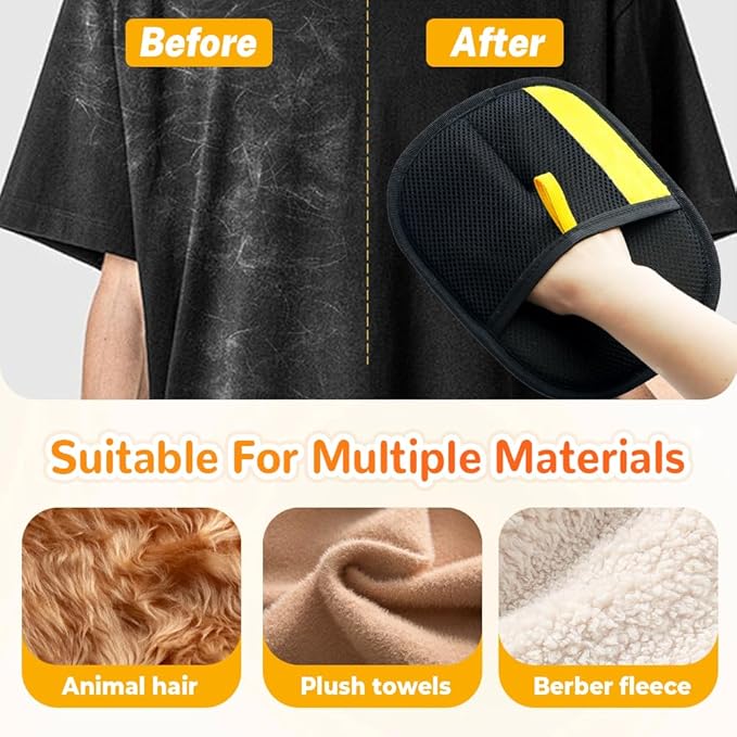 Pet Hair Removal Gloves, Electrostatic Pet Hair Remover for Furniture, Washable Dog Cat Grooming Gloves for Pets, Reusable Dogs Cats Hair Gloves for Bed Sheets Couch Clothes Carpet Car Seat (Orange)