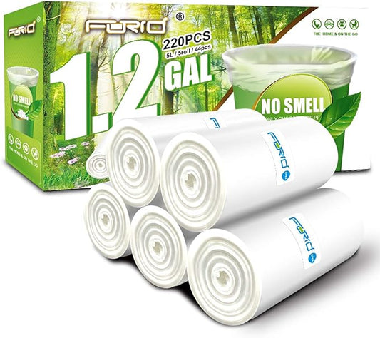 FORID 1.2 Gallon Garbage Bags, 220 Count, Small, Clear –Wastebasket Bin Liners for Bathroom, Bedroom, Office, Garbage Can - Durable & Thick Trash Bag