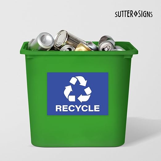 Recycle Stickers, Self Adhesive Weatherproof Vinyl Stickers, Blue, 7" x 10" (Pack of 4)
