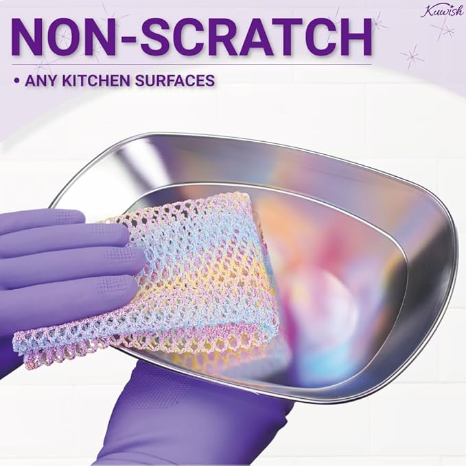 Kuwish Rainbow Mesh Scrubber Set - 4 Pack Multi-Color, Multi-Purpose, Durable and Non-Scratch Cleansing Sponges for Kitchen, Bathroom, and Home Cleaning Essentials