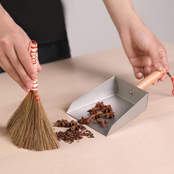 VOSAREA Mini Dustpan Stainless Steel Small Dustpan Portable Short Handle Compact Dust Pan for Workshop Table Desk Key Board