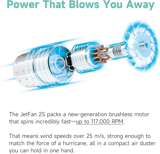KiCA JetFan 2S Combo Compressed AirCan Substitute,117000RPM Air Duster Electric Blower for ComputerKeyboard Cleaning,Hair Drying,Camping,Outdoors,Car,Barbershop,Handmade,Rechargable,Metal Body,Blue