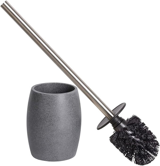 Toilet Bowl Brush and Holder with Stainless Steel Long Handle, Toilet Scrubber Brush with Durable Base, 360° Deep Cleaning Bristles for Bathroom, Compact Set for Small Space (Gray)