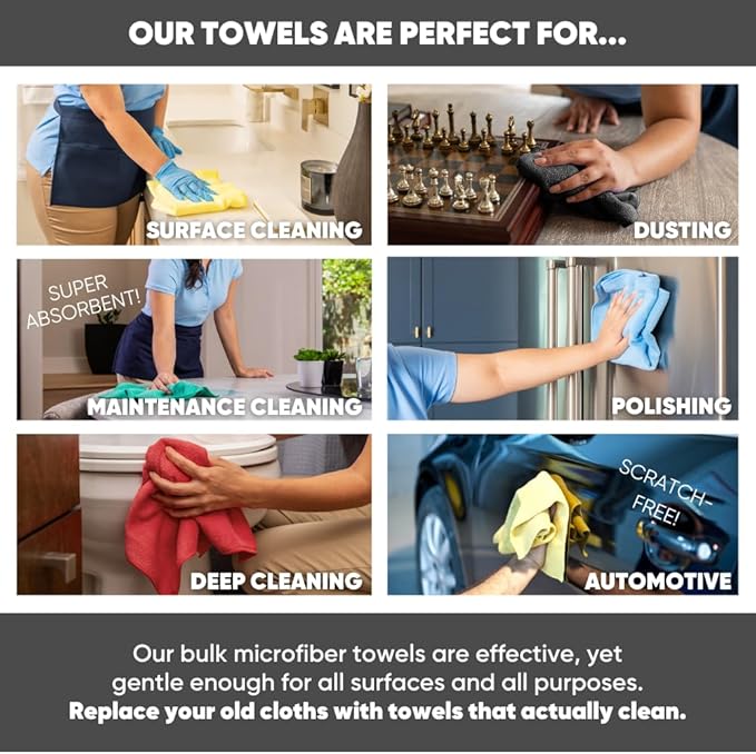 12" x 12" Microfiber Cleaning Cloths (50 Pack) - Reusable Towels, Wash Rags, Dust Cloth, All-Purpose: Kitchen, Dish, Cars, Shop, Glass (Yellow)