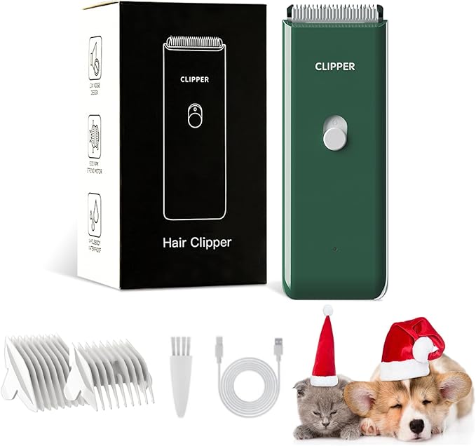 Founouly Professional Household Waterproof Low Noise Pet Hair Clippers Electric USB Rechargeable Painless Grooming Tools Hair Grooming Trimmer for Small Medium Dog Cat AP005 Green