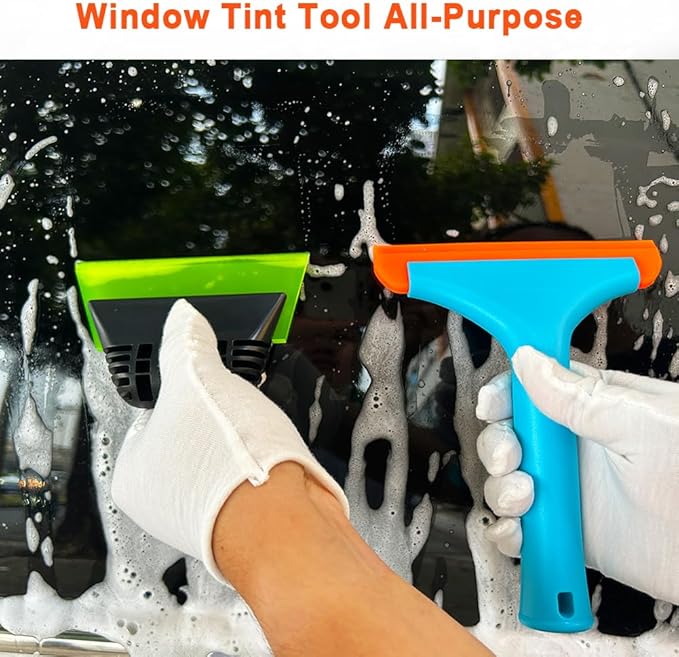 Cotonlake Window Tint Tool All-Purpose 6" Silicone Cleaning Squeegee 5 inch Handy Small Rubber Window Squeegee Auto Water Blade for Car Windshield, Window, Mirror, Glass Door,Shower(Green and Orange)