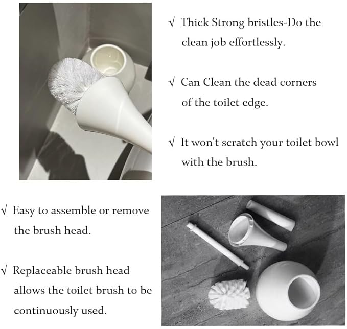 AORTULL White Bathroom Decor Toilet Brush and Holder Set,Modern Toilet Bowl Brush Household Cleaning Brush for Bathtub