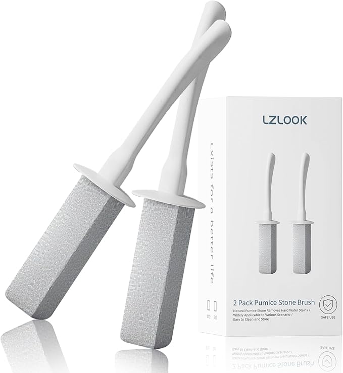 LZLOOK Toilet Pumice Stone for Cleaning, Toilet Bowl Pumice Stone, Extra Long Handle Toilet Bowl Cleaners for Removing Hard Stain Lime. Ideal for Toilet Bathroom Sink Grill Pool(2 Pack White)