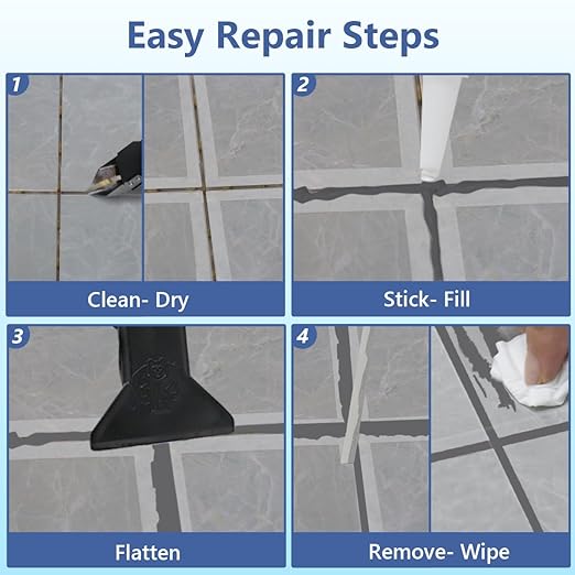 Lskysaga Tile Grout Repair Kit - Grout Filler, Grout Repair Paste with Silicone Trowel Scraper, Fast Drying Grout Repair Kit for Bathroom Shower Kitchen Floor Tile, Waterproof (17.64 oz, Gray)