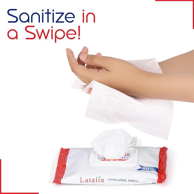 Latalia Hand Wipes | 80% Alcohol Hand Sanitizer Wipes for Hands & Face Moisturizing, Gentle, Convenient and Fragrance Free (40 Counts)