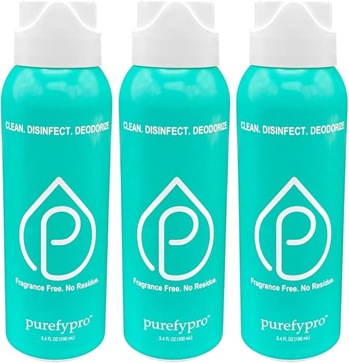 Purefypro Disinfectant Airesol Spray (3.4oz, 3 Pack) Kills 99.9999% Norovirus, HIV, Flu, Monkeypox Virus, Drug Resistant Germs, MRSA, Fungi. Purefypro Technology. No Rinse, No Residue. TSA Air Travel