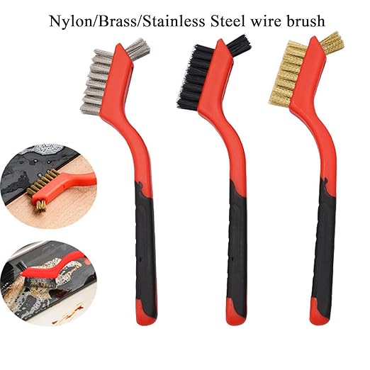 Gisde Wire Brush 4Pcs Set Nylon/Brass/Stainless Steel Wire Brushes for Cleaning Rust Removal in Holes, Dirt & Paint Scrubbing with Deep Cleaning – 7 Inches (Brass+Nylon+Stainless Steel)