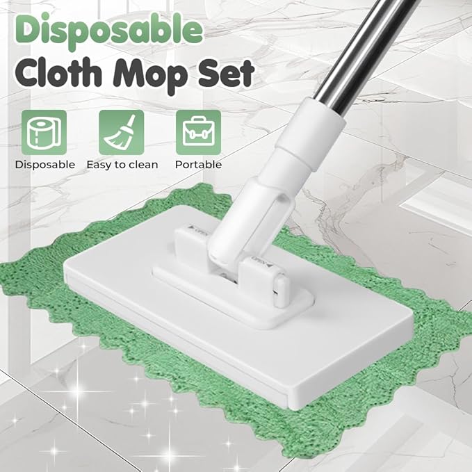 Convenient Cloth Changing Mini Mop, Disposable Dust Mop with 4 Reusable Cloths, 39in Long Handle No Wash Clip Mops with Locking Head, Retractable Gap Dust Cleaner for Multi Surface Cleaning, Wet & Dry