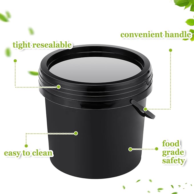 Gerrii 10 Pack Black 1 Gallon Plastic Bucket with Handle and Lid Food Storage Bucket Containers All Purpose Pail for Paint Water Art Crafts Projects Garage Organization