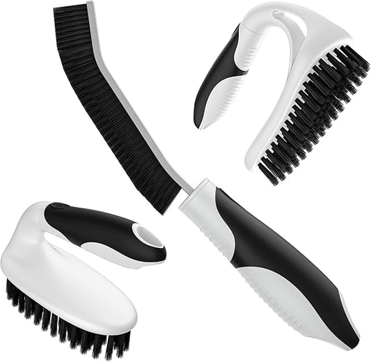 Cleangor Scrub Brush Set, Heavy Duty Scrub Brushes Crevice Cleaning Brush with Stiff Bristles, 3 Different Brushes Included for Household Use, Grout, Tile, Bathroom, Kitchen, Bathtub, Floor