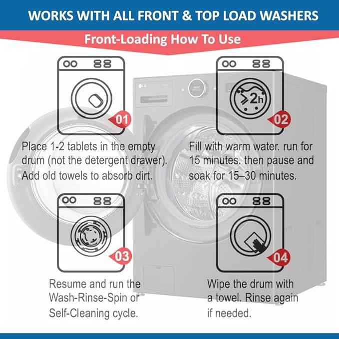 ALPELA Washing Machine Cleaner Descaler | Deep Cleaning Tablets For HE Front & Top Load Washer, Septic Safe Eco-Friendly Deodorizer, Clean Inside Drum and Laundry Tub Seal (Citrus Scent - 12 Count)